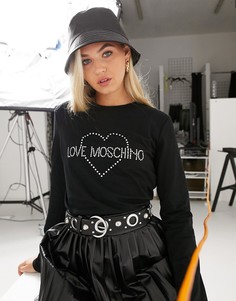Черный лонгслив с логотипом со стразами Love Moschino