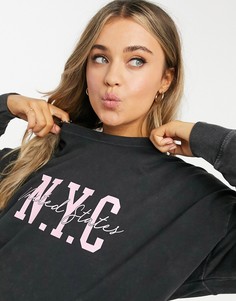 Темно-серый свитшот с надписью "NYC" New Look