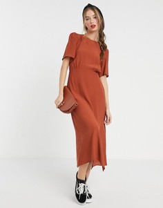 Платье миди рыжего цвета с разрезом New Look-Красный