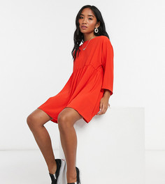 Красное свободное платье мини с длинными рукавами ASOS DESIGN Petite-Красный