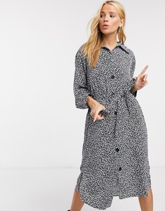 Черно-белое платье-рубашка миди Monki-Черный