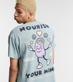 Футболка в стиле oversized с принтом "Nourish your mind" на спине Crooked Tongues-Синий