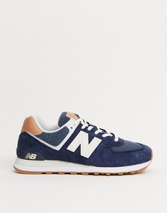 Темно-синие кроссовки с каучуковой подошвой New Balance 574-Серый