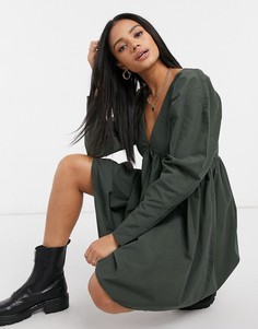 Зеленое хлопковое платье мини ASOS DESIGN-Зеленый
