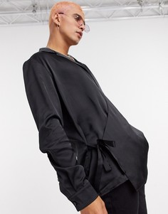 Черная рубашка классического кроя с запахом ASOS DESIGN-Черный