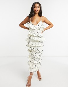 Платье-комбинация макси в горошек с оборками In The Style x Lorna Luxe-Мульти