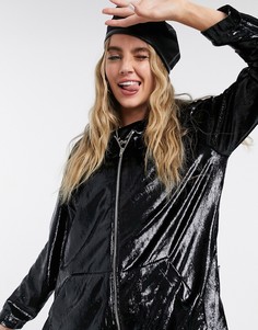 Черная куртка с мокрым эффектом и капюшоном Love Moschino-Черный