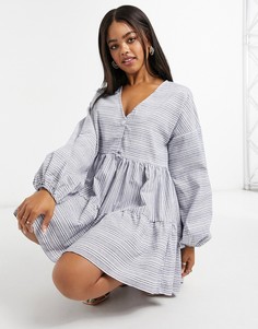 Свободное платье с пышными рукавами и полосками In The Style x Lorna Luxe-Мульти
