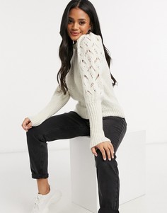 Джемпер с ажурными рукавами и воротником в кремовом цвете ASOS DESIGN-Кремовый