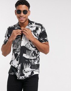 Черная рубашка с монохромным принтом Topman-Черный