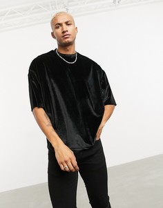 Черная велюровая рубашка в стиле oversized с рукавами до локтя ASOS DESIGN-Черный
