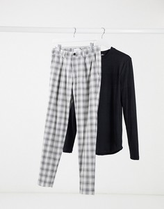 Суженные книзу брюки в черно-белую клетку Topman-Мульти