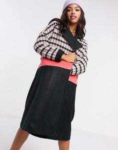 Прямое пальто в клетку с контрастным поясом Liquorish-Черный