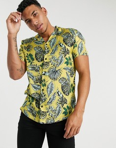 Желтая рубашка с принтом листьев Topman-Желтый