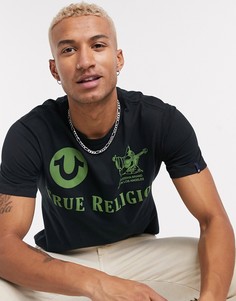 Черная футболка с зеленым логотипом на спине True Religion-Черный