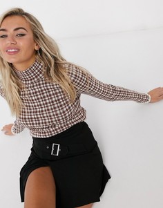 Джемпер с высоким воротом в клетку ASOS DESIGN-Коричневый