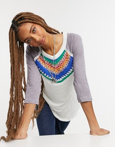 Топ с ажурной вставкой Free People-Синий