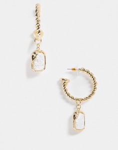 Золотистые серьги-кольца с подвесками из искусственного жемчуга ASOS DESIGN-Золотой