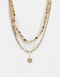 Золотистое ожерелье в несколько рядов с подвеской из жемчуга и монеты ASOS DESIGN-Золотой