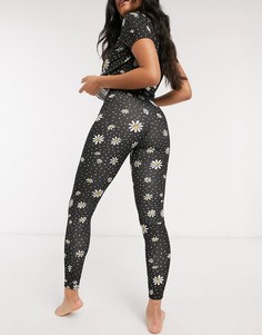 Черные леггинсы от пижамы с цветочным принтом ASOS DESIGN-Черный