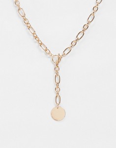 Золотистое ожерелье с Т-образной застежкой и подвеской ASOS DESIGN-Золотой