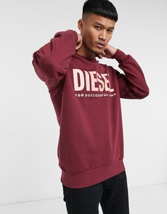 Красный свитшот с крупным логотипом Diesel