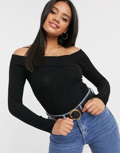Черный джемпер в рубчик с открытыми плечами Miss Selfridge