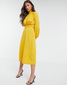 Платье миди горчичного цвета с поясом Closet London-Желтый