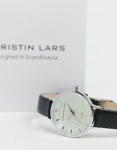 Часы с ремешком из черной кожи и серебристым циферблатом Christin Lars-Черный