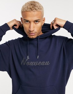 Темно-синий oversized-худи с принтом "nouveau" на груди ASOS DESIGN