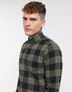Рубашка цвета хаки в клетку River Island-Зеленый