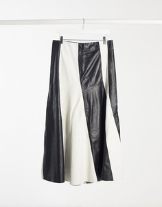Кожаная премиум-юбка со складками Topshop-Черный