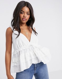 Кремовый свободный топ с оборками на плечах In The Style x Lorna Luxe