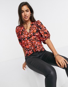 Топ с объемными рукавами и баской Closet London-Мульти