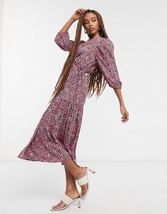 Платье-кимоно с запахом и принтом Topshop-Черный