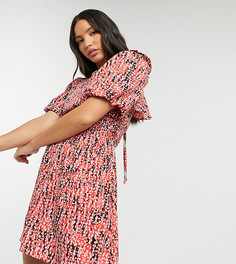 Красное платье мини с объемными рукавами и анималистичным принтом Topshop Tall-Красный