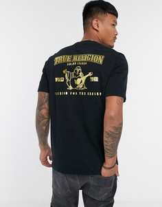 Черная футболка с золотистым логотипом на спине True Religion-Черный
