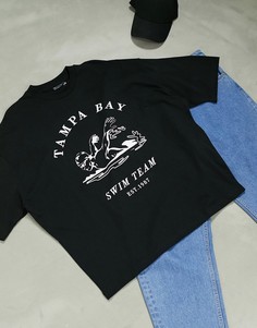 Черная футболка в стиле oversized с принтом "running" ASOS DESIGN-Черный