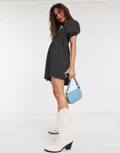 Платье мини в монохромный горошек Topshop-Черный