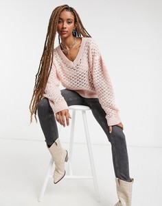 Розовый трикотажный джемпер с узором Topshop