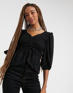 Черная блузка со сборками Topshop-Черный