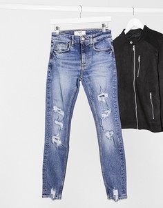 Синие супероблегающие джинсы с рваной отделкой Bershka-Синий