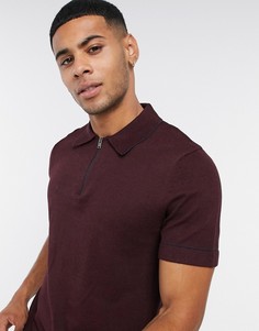 Бордовое трикотажное поло с короткой молнией Selected Homme-Красный