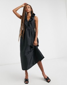 Черное платье из тафты с бантом Topshop-Черный