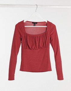 Малиновый топ со сборками и квадратным вырезом New Look-Розовый