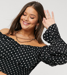 Ярусный топ в горошек с объемными рукавами и квадратным вырезом In The Style Plus x Shaughna-Мульти