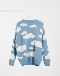 Джемпер в стиле oversized с рисунком облаков ASOS DESIGN-Синий