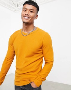 Оранжевый джемпер тонкой вязки с круглым вырезом Bershka