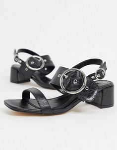 Черные босоножки на блочном каблуке с пряжками Topshop-Черный