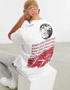 Белая футболка с принтом на груди и сзади Bershka-Белый